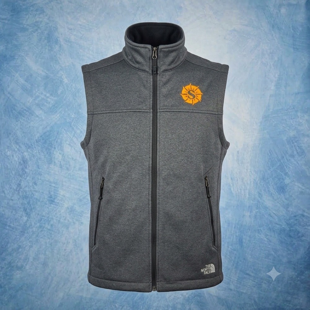 The North Face Mens WindWall Softshell Vest Gray Full Zip Medium Sun Logo